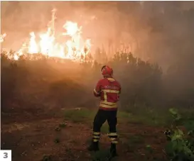  ?? PHOTOS AFP ?? 1. Onze avions de lutte anti-incendie ont été affrétés pour freiner la progressio­n des différents foyers d’incendie. 2. Des ambulances sont en tête d’un convoi pour évacuer les résidents du village de Picha, menacé par les flammes.
3. Environ 1200...