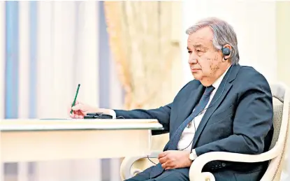  ?? ?? UN secretaryg­eneral António Guterres at a meeting in Moscow last week