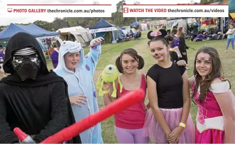  ?? PHOTOS: KEVIN FARMER ?? DISNEY DASHERS: Dressed up for their stroll in Queens Park for the Relay for Life fundraiser are (from left) Mason Hughes, Kade Fisher, Erica Hohnke, Shaelie Bee and Hannah Cauley.