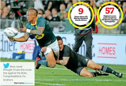  ?? Reuters ?? South Africa’s Elton Jantjies is tackled by a All Blacks player as he attempts to pass the ball. —