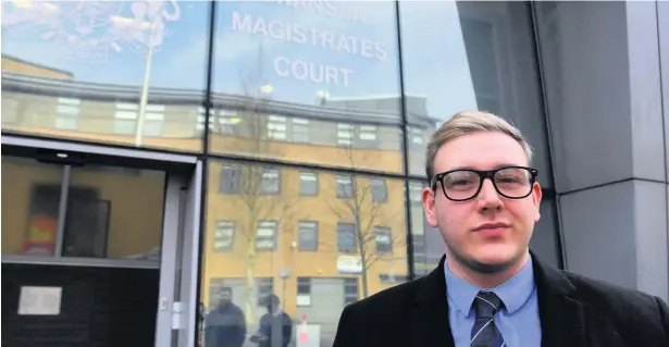  ?? Picture: Jonathan Myers ?? Aaron Shaun Davies, 20, outside Swansea Magistrate­s’ Court. Below, in his work outfit.