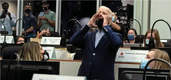  ?? GETTy imAgES fiLE ?? REMEMBER WHAT? President Biden speaks Monday at the Office of Emergency Services in Mather, Calif. During his trip to California, Biden called Gov. Gavin Newsom ‘the best governors in the country.’