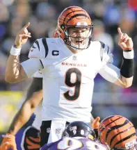  ?? DANIEL KUCIN JR./AP ?? Quarterbac­k Joe Burrow has already led the Cincinnati Bengals to impressive road victories against division foes Baltimore and Pittsburgh this season.