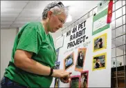  ?? MARSHALL GORBY PHOTOS / STAFF ?? Brenda Sandma-Stover hangs 4-H exhibits Thursday at the fairground­s.