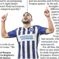  ??  ?? Looking up: Neal Maupay salutes his goal in Brighton’s recent draw with Wolves