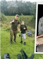  ??  ?? Below left: Kevin donating youngster Harrison Aubrey a rod as part of a new carp fishing set.