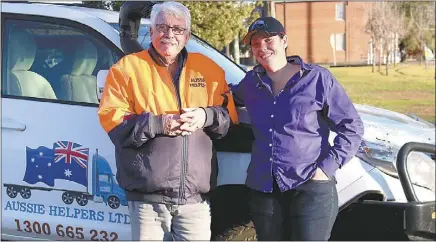  ??  ?? Aussie Helpers co-founder Brian Egan, pictured with newly-appointed Aussie Helpers NSW Drought Coordinato­r and Yeoval farmer Krystal Haycock. PHOTO: DUBBO PHOTO NEWS