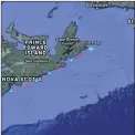  ?? TWITTER ?? A screen grab from Hilton The Shark’s Twitter account tracks his movements off Cape Breton. Main-à-Dieu and Scatarie Island were among his Cape Breton visits on Thursday.