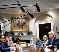  ?? TOM BRENNER / THE NEW YORK TIMES ?? President Donald Trump speaks Thursday during a meeting with law enforcemen­t, state and local officials on how to increase school safety in the Roosevelt Room of the White House.