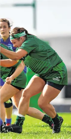  ?? BRENDAN MORAN/ SPORTSFILE ?? From far left: Jeamie Deacon runs through to score her side’s sixth try against Connacht; And being tackled by Annmarie O’Hora of Connacht