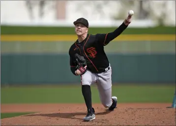  ?? PHOTO COURTESY OF THE SAN FRANCISCO GIANTS ?? San Francisco Giants pitcher Kyle Harrison throws during spring training in Scottsdale, Arizona on Feb. 17, 2023.