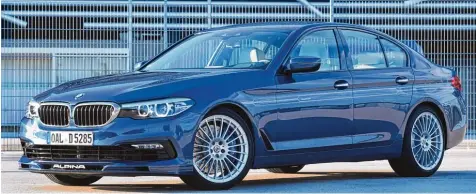  ?? Fotos: Ulrich Wagner ?? Der gehört eigentlich in einen Käfig: der BMW Alpina D5 S. Typisch für den Allgäuer Hersteller sind die geschmiede­ten Speichenrä­der mit Alpina Logo.