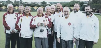  ??  ?? Silksworth’s Double Fours title-winning squad. From left, Billy Ferry, David Bolt, Hendy Shields, Peter Brickle, Terry Todd, John Kelly, Paul Baker, Vic Avery, Gary McPheators, Scott Baker