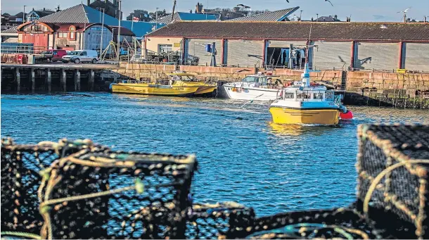  ??  ?? ‘NIGHTMARE’: Fishing boats in Arbroath harbour. Scottish fishermen are being tied up by Brexit red tape, according to the SNP. Picture by Steve Brown.