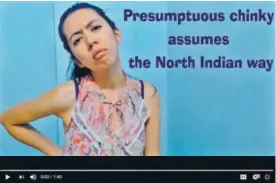  ??  ?? Merenla Imsong has based her satirical video on her experience­s as a Northeaste­rn girl in North India