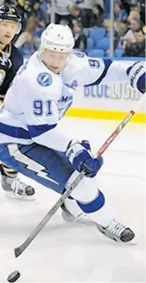  ?? AP ?? In his 14th season, the Lightning’s Steve Stamkos has carried the offensive load while Nikita Kucherov and Brayden Point were sidelined.