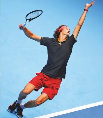  ?? Reuters ?? Germany’s Alexander Zverev in action during his group stage match against Croatia’s Marin Cilic in the ATP Finals tournament at The O2 Arena in London on Monday.
