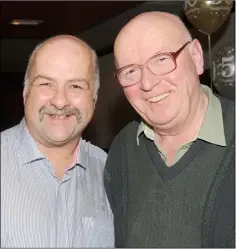  ??  ?? Eamonn Cotter, Dromiskin and Matthew Cotter, Seafield Lawns at Eamonn’s 50th birthday party in The Lisdoo.