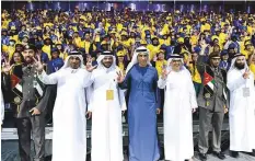  ?? Virendra Saklani/Gulf News ?? Abdul Rahman Al Awar, Maj Gen Mohammad Ahmad Al Marri and Maj Gen Obaid Muhair Bin Suroor with other officials and workers during the Taqdeer Awards ceremony yesterday.