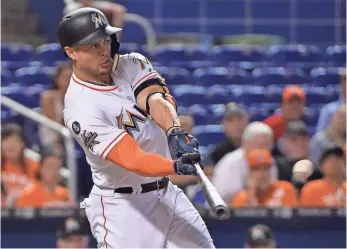  ?? JASEN VINLOVE, USA TODAY SPORTS ?? Miami’s Giancarlo Stanton considers Roger Maris’ 61 HRs the true record.