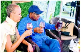  ??  ?? Fayval Williams, minister of science, energy and technology, and Tourism Minister Ed Bartlett enjoying a glass of Appleton Estate 21-year-old rum.