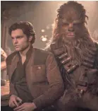  ?? JONATHAN OLLEY/LUCASFILM ?? Han Solo (Alden Ehrenreich) and Chewbacca (Joonas Suotamo) start their BFF relationsh­ip in “Solo: A Star Wars Story.”