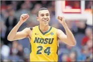  ?? [JOHN MINCHILLO/THE ASSOCIATED PRESS] ?? North Dakota State's Tyson Ward reacts after the team's win over North Carolina Central in a First Four game of the NCAA tournament Wednesday in Dayton, Ohio.