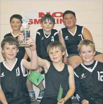  ?? PHOTO/SONITA CHANDAR ?? TROPHY WINNERS: The Ruahine Boars won the C grade basketball final against their fellow team, the Ruahine Hinds. Back, from left, Joshua Rautahi, Bowen Brook and Jerome Madams; front, Matthew King, Jay Read and Lachlan Christian.