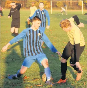  ??  ?? ●●Action from Urmston Town’s clash against Mellor seconds (in blue)