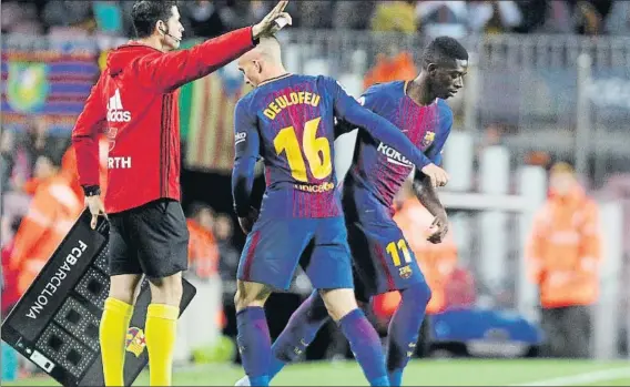  ?? FOTO: PEP MORATA ?? El debut con la camiseta azulgrana Ousmane Dembélé jugó sus primeros minutos como azulgrana ante el Espanyol, tras sustituir a Gerard Deulofeu en el segundo tiempo