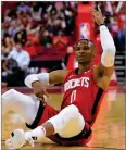  ?? AP PHOTO BY ERIC CHRISTIAN SMITH ?? Houston Rockets guard Russell Westbrook reacts after making a 3-point basket during the first half of the team’s NBA basketball game against the Milwaukee Bucks, Thursday, Oct. 24, in Houston.