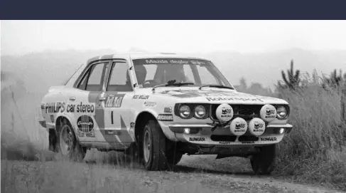  ??  ?? Rod Millen in a Mazda RX3 on a New Zealand rally stage. His performanc­es here set him up for his move to the big time in North America