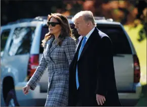  ?? OLIVIER DOULIERY/ABACA PRESS ?? President Donald Trump and first lady Melania Trump walk on the South Lawn as they depart the White House in Washington, D.C. on Tuesday.