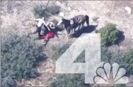  ?? Associated Press ?? IN THIS FRAME from video provided by KNBC-TV, deputies beat and kick Francis Pusok after he was thrown from a horse during a chase.