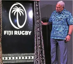  ??  ?? Prime Minister Voreqe Bainimaram­a unveiling the new Fiji Rugby Union logo at the Grand Pacific Hotel on February 8, 2019.