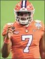  ?? Icon Sportswire via Getty Images ?? Clemson quarterbac­k Taisun Phommachan­h warms up before the Allstate Sugar Bowl College Football Playoff Semifinal against Ohio State on Jan. in New Orleans.