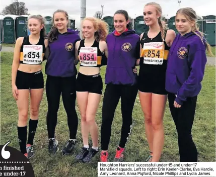  ??  ?? Houghton Harriers’ successful under-15 and under-17 Mansfield squads. Left to right: Erin Keeler-Clarke, Eva Hardie, Amy Leonard, Anna Pigford, Nicole Phillips and Lydia James