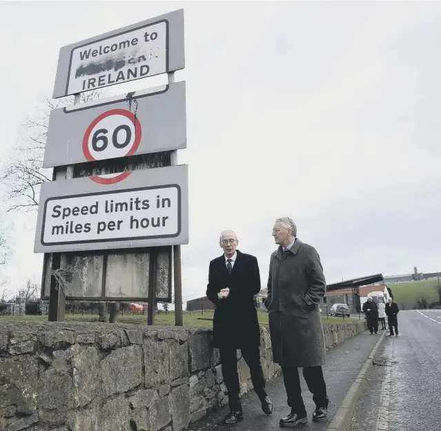  ??  ?? the House of Commons’ Brexit committee, and Pat Mcfadden MP at the border between Northern Ireland and the Republic of Ireland