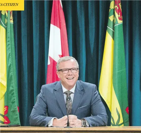  ?? TROY FLEECE / REGINA LEADER-POST ?? Saskatchew­an Premier Brad Wall announced Thursday that he is stepping down after nearly 10 years at the helm, and retiring from politics. He leaves behind a province radically changed, and a provincial conservati­ve party that has broken the back of the formerly dominant NDP.