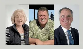  ??  ?? Regional councillor­s Jane Hennebry, Stu Husband and Russ Rimmington voted to remove the Maori seats from the Waikato Regional Council.