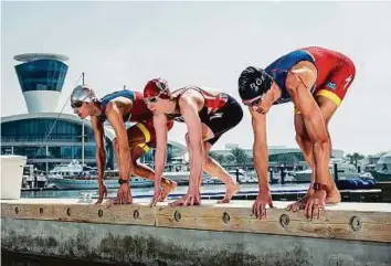  ?? Courtesy: Organiser ?? From left: Mario Mola, Jodie Stimpson and Javier Gomez. This year’s competitio­n boasts a strong field of athletes who share an incredible 353 ITU World Series titles between them.