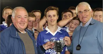  ??  ?? Eamonn Doyle of Ballyhogue receives the cup from Noel O’Keeffe and Brendan Furlong.