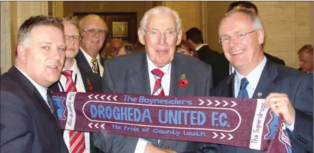  ??  ?? Supporting the Drogs, a famous shot of Dr Paisley with Ken Murray and Gerry Kelly, and his United scarf.