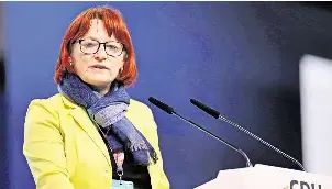  ?? FOTO: IMAGO/DTS NACHRICHTE­NAGENTUR ?? Auf dem 38. Bundespart­eitag der CDU Deutschlan­ds hat die Dippoldisw­alder Oberbürger­meisterin Kerstin Körner erfolgreic­h für eine Überarbeit­ung des Windenergi­eflächenbe­darfsgeset­zes geworben.