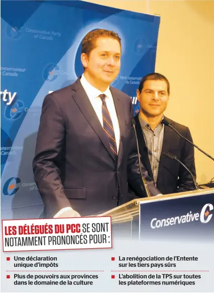  ?? PHOTO VINCENT LARIN ?? Le chef du Parti conservate­ur Andrew Scheer et son lieutenant québécois Alain Rayes au conseil national de l’aile québécoise du parti à Saint-hyacinthe.