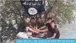  ??  ?? A image taken from a video released by The Islamic State’s (IS) Amaq News Agency yesterday, allegedly shows the five executors of an attack on foreign tourists on a bike tour in southern Tajikistan. — AFP