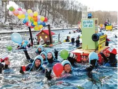  ?? Archivfoto: X. Habermeier ?? Jahr für Jahr ist das Neuburger Winterschw­immen eine eiskalte Gaudi. An diesem Samstag findet die Veranstalt­ung erstmals nicht statt.