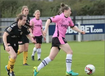  ??  ?? Becky Cassin of Wexford Youths Women on the move during Sunday’s easy dismissal of Kilkenny.