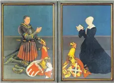  ?? FOTO: GISBERT HOFFMANN ?? Zwei Kopien der ehemaligen Altarflüge­l in der St.-Anna-Kapelle zeigen die Gräfin Magdalena von Montfort, geb. von Oettingen, und ihren Gatten Graf Ulrich VII. von Montfort.