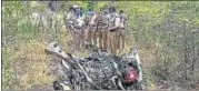  ??  ?? Police personnel inspect the blast site at a limestone quarry in Kadapa district on Saturday.